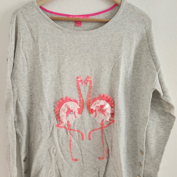Lilly Pulitzer‎ Caralynn Sweater Seaside Grey Flamingo Intarsia Size M - Picture 5 of 6